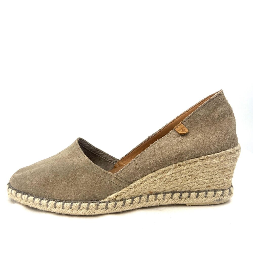 VERBENAS Suede Espadrille Wedge Slip-On Shoes Taupe EU 41 US 10 Made in Spain